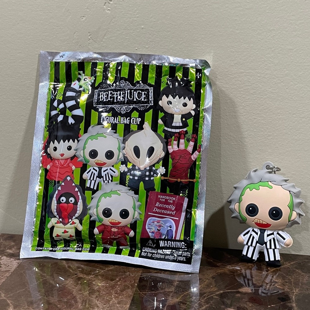 Beetlejuice Striped Suit 3D Figural Bag Clip Keychain Series 1 Spirit NEW Blind